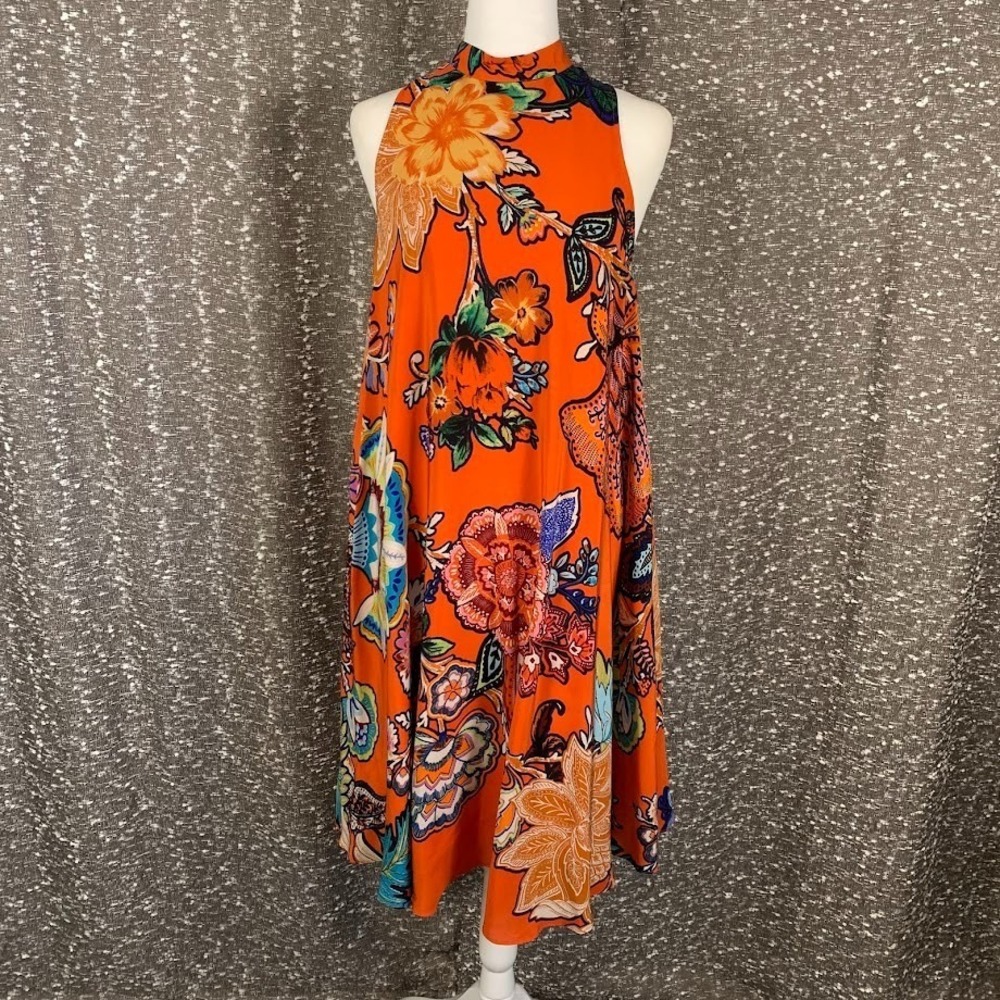 Maeve Anthropologie Larkhill Orange Swing Shift Dress Floral Print Women's XS